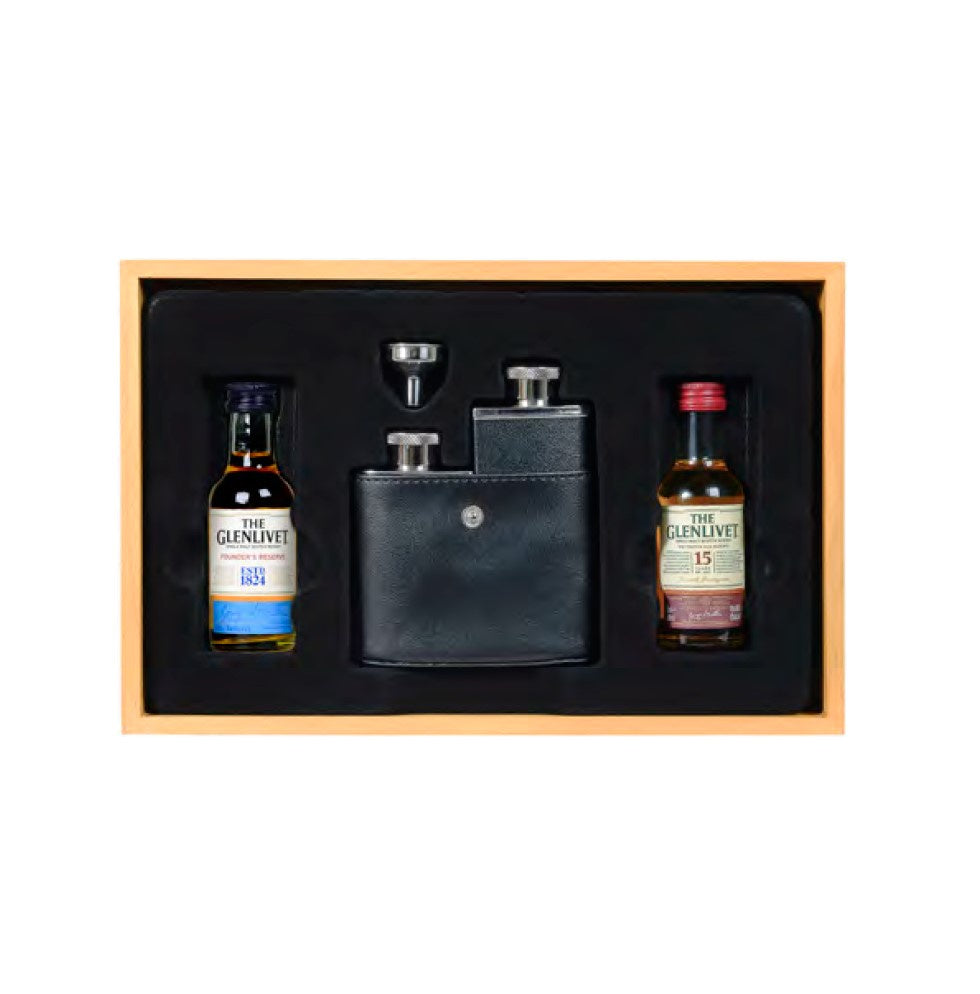 Glenlivet Single Malt 2 x 5cl & Double Hipflask Gift Pack